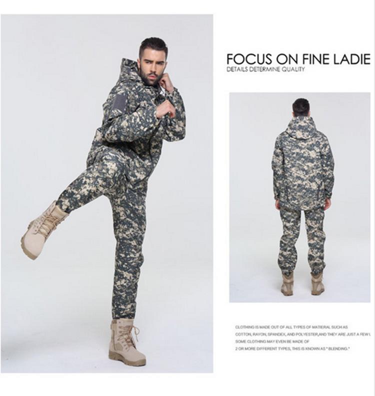 Мужской водонепроницаемый ветрозащитный комплект куртки софтшелл TAD из флиса «акулья кожа» камуфляжной расцветки