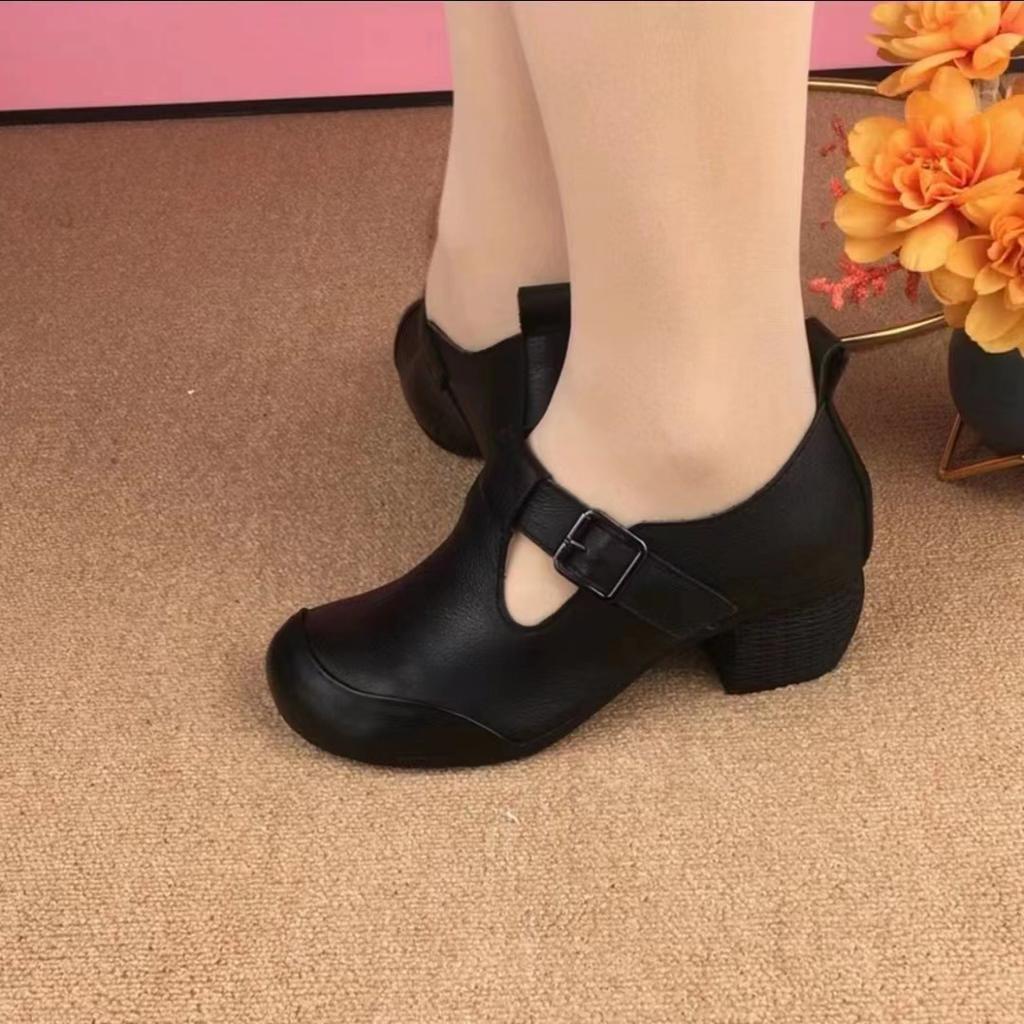 Casual Thick Heel Single Shoes Women's Middle Heel Comfortable Non-slip Soft Sole Mother Shoes Spring and Autumn New Versatile Women's Shoes