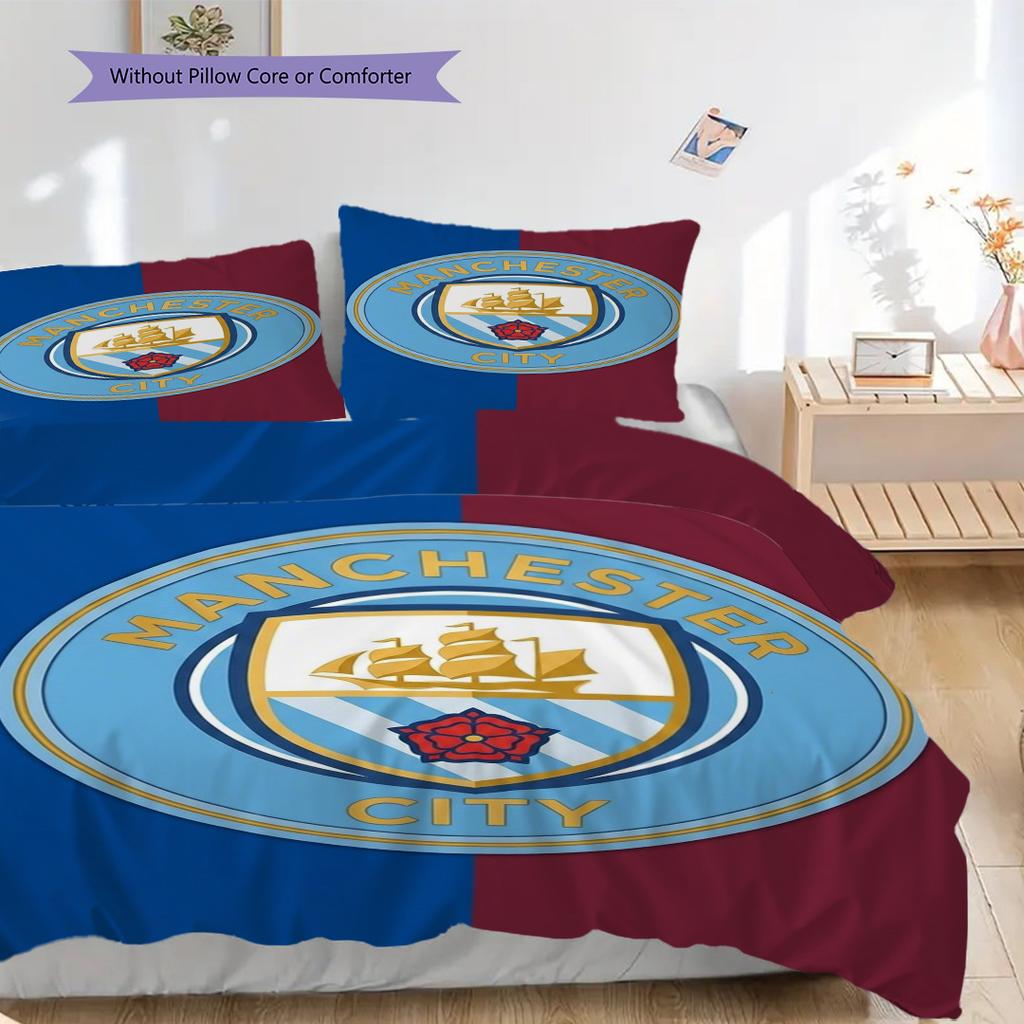 Manchester City Football Club Emblem Bedding (1 * duvet cover + 2 * pillowcase, without core) 2DFlat Bedding set Duvet cover and pillowcase