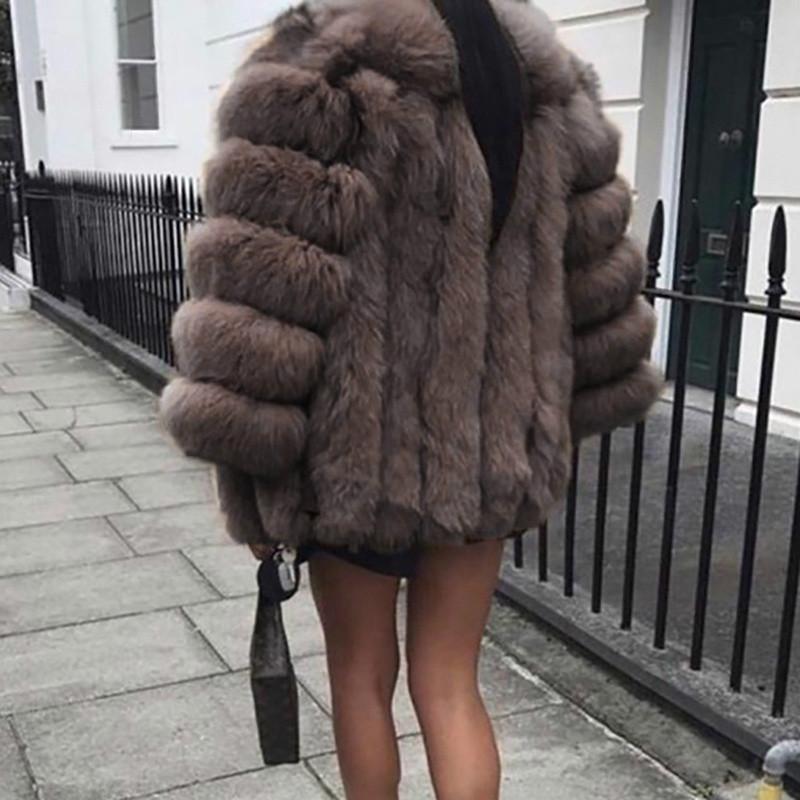Winter Fashion Women Long Sleeve Outwear Fox Fur Warm Solid Color Thick Coat