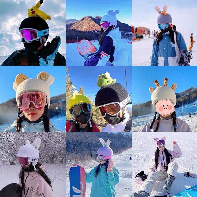 Ski Helmet Hat Cover Cute Cartoon Cat Ears Baby Same Single and Double Board Battery Helmet Cover Unisex