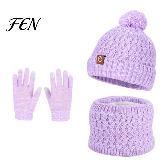 Kids Thermal Knit Beanies Neck Warmer Mittens Winter Hat Scarf Gloves Set, 3-Piece Fleece Lined Versatile Apparel for School Boys Girls, Warm