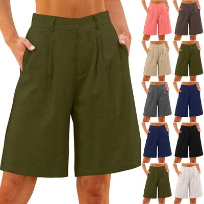 Шорты для женщин длиной до колена, нарядные, широкие, с высокой талией, женские льняные брюки, летние, повседневные