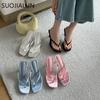 Fashion SUOJIALUN 2025 Summer New Women Slipper Fashion Narrow Band Women Slides Thin High Heel Outdoor Dress Gladiator Sandal Pumps Sho