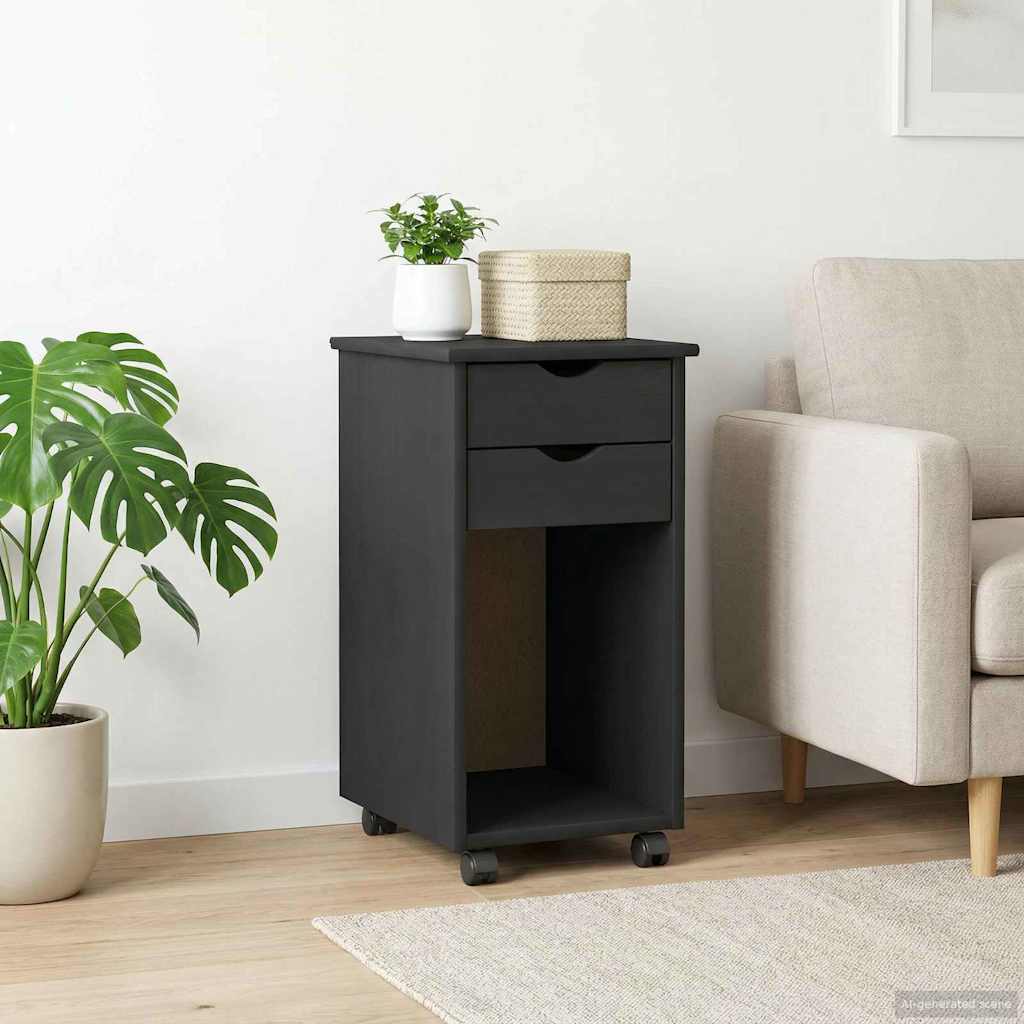 Rolling Cabinet Gray 34 x 39 x 65.5 cm Solid Pine Wood