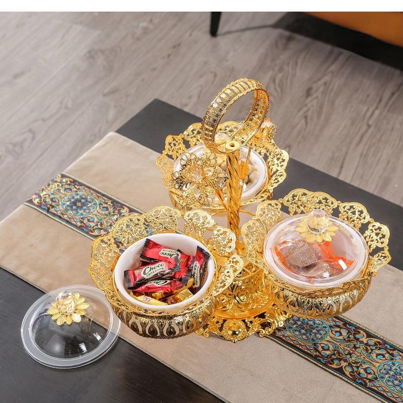 Круглая металлическая ваза для фруктов, переносная железная тарелка для закусок и сухофруктов, коробка для конфет 3 в 1, стильное украшение для гостиной