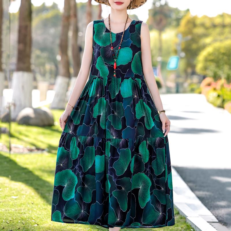 Плюс Размер Элегантное Женское Летнее Платье Повседневное Свободное Длинное Платье Без Рукавов Женская Винтажная Одежда