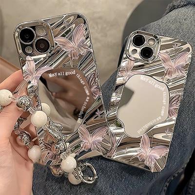 Роскошный чехол для телефона Make UP Mirror Wave для iPhone 13 11 16 Pro Max 14 15 12 16promax 15promax Butterfly Painted Covers Fundas