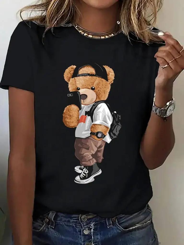 Хип-хоп футболка с принтом милого медведя каваии, футболка с коротким рукавом и круглым вырезом, повседневный топ для лета и весны, женская одежда, топ, футболка