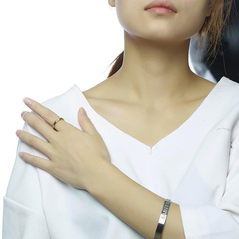 Simple Gold Color Stainless Steel Engagement Rings for Women Men Elegant Thin Wedding Band