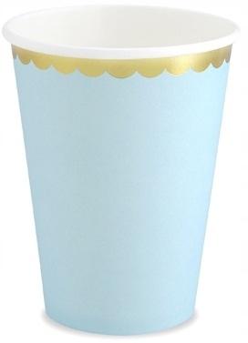 Paper Cups, Light Blue Golden Edge, 220ml, 6 pcs