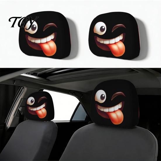 Elastic Headrest Protector 2Pcs Spooky Car Covers, Cartoon Evil Face Auto Seat Decor Protectors, Protectors for Cars Trucks SUVs Breathable