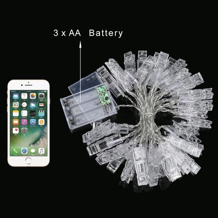 Guirlande lumineuse LED - MC - 40 - 4 m - Piles - Clip transparent - Intérieur/Extérieur