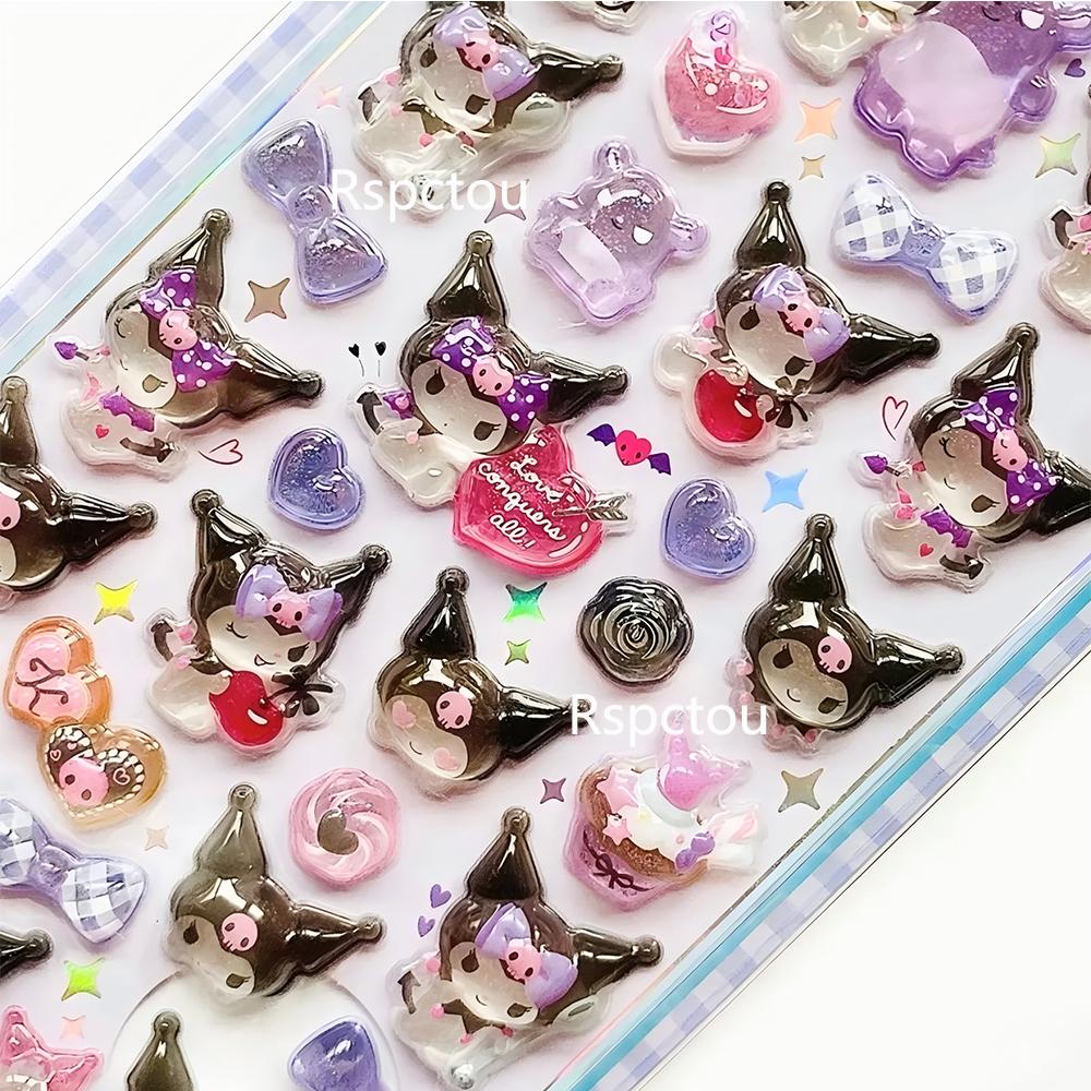 Cute Sanrio 3D Relief Stickers Aesthetic Kuromi Cinnamoroll My Melody Jelly Sticker Kawaii Decoration Bubble Decals Toys Gifts