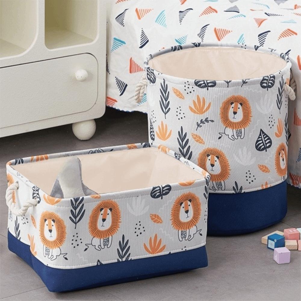 Portable Canvas Laundry Basket Cartoon Laundry Hamper Nursery Organizer Storage Bins Playroom