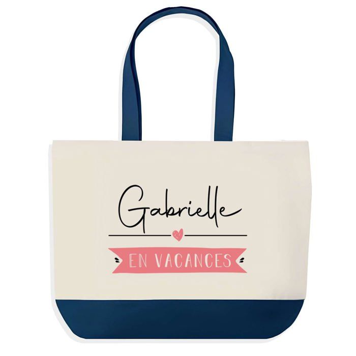 Tote bag - PLANETEE - Gabrielle en Vacances - fond bleu design graphique - Coton - 40 x 45 cm