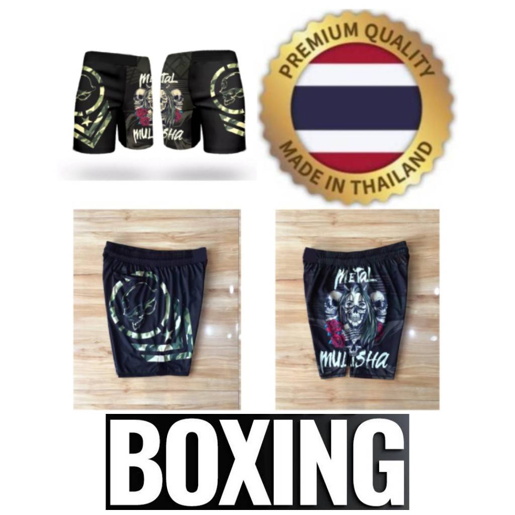 MMA Muay Thai Kickboxing Boxing Shorts Metal Skull UFC Unisex Men Women Kids Pants Fighting Fitness Gym Training Sport Workout