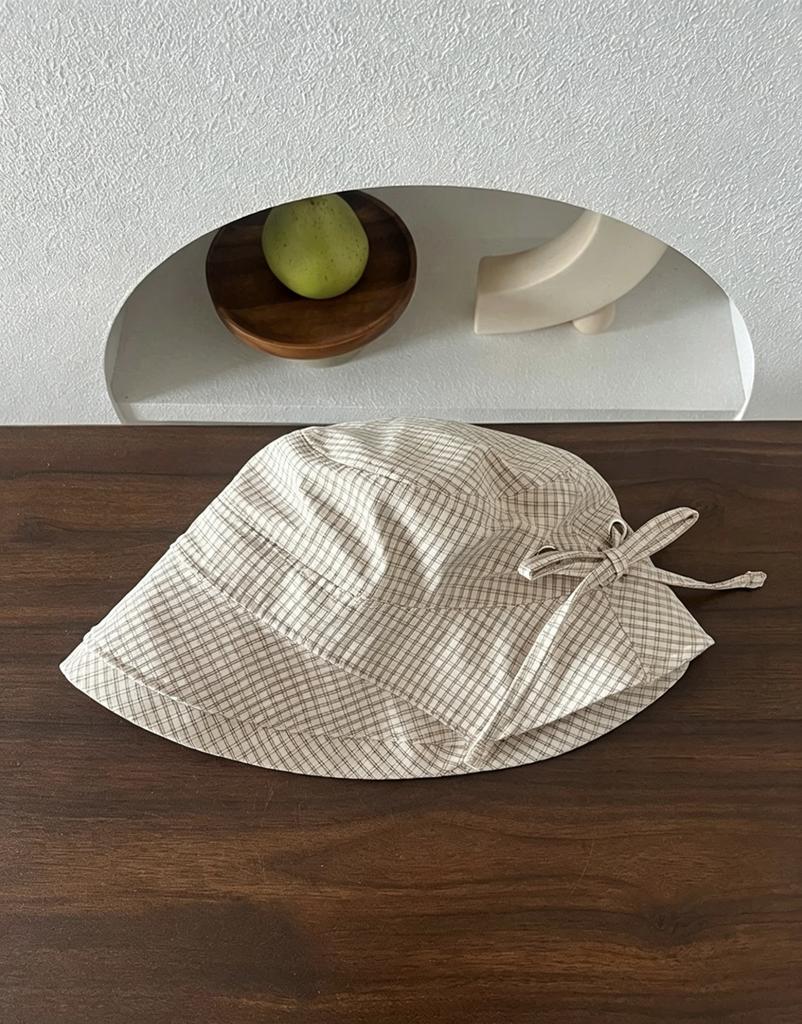Fisherman'S Hat Japanese Plaid Women'S Bow Summer Versatile Large Brim Sun Protection Hat Sunshade Basin Hat