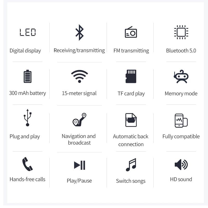 Bluetooth Receiver Transmitter Bluetooth 5.0 Wireless Adapter 3.5mm Jack AUX FM Car Kit Handsfree Call & Mic For PC TV Speaker