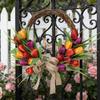 Искусственный цветочный венок в европейском стиле, разноцветные цветы, подвесной венок для декора дома в помещении и на улице, оранжево-красный