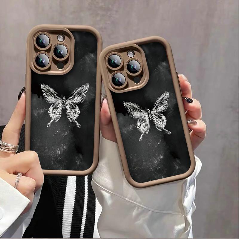 White Butterfly Printed Fashion Case Flexible Soft Silicone TPU Shell Full Back Cover for iPhone Samsung