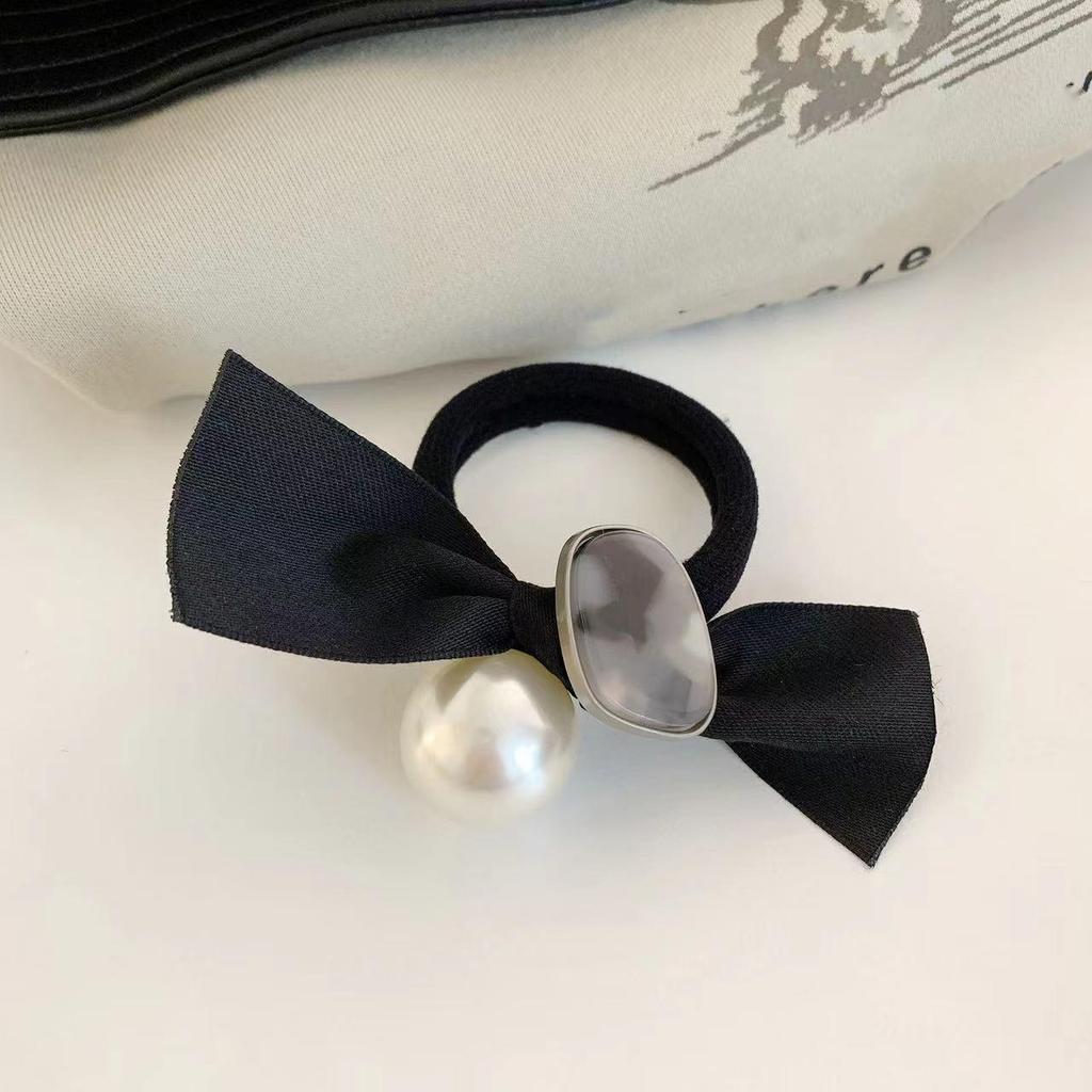 Элегантная высококачественная резинка для волос с жемчугом - черная эластичная лента