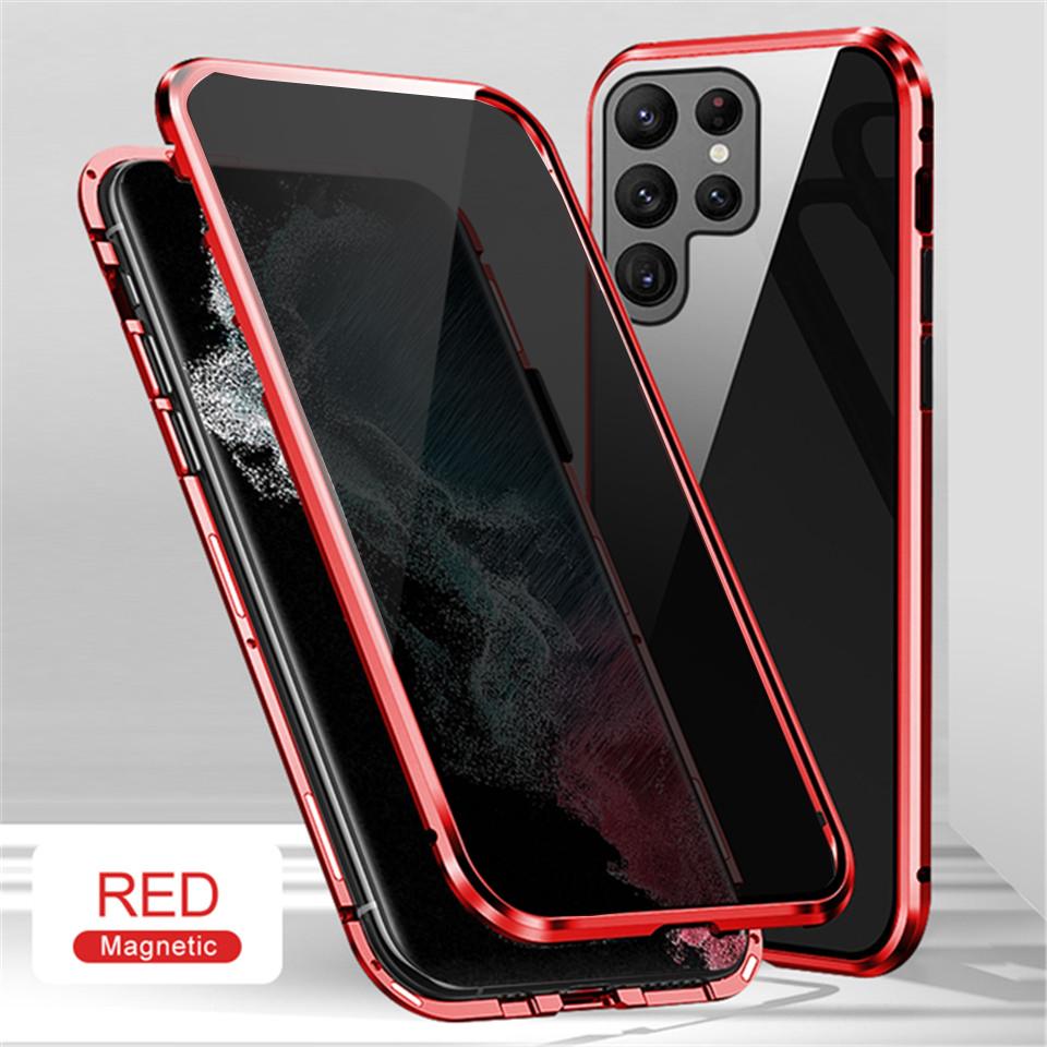 Магнитное двустороннее стекло с защитой от подглядывания для Samsung S23 S22 S21 S20 Ultra Note 20 Ultra Privacy, металлический корпус для iphone 14 13 12 11 Pro X XR XS Max