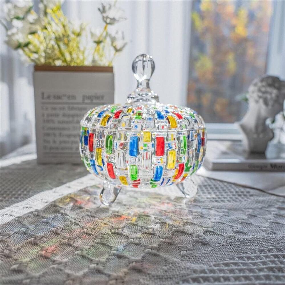 Glass European Style Candy Jar Colorful Snack Jar Elegant Halloween Candy Storage Box Living Room
