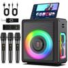 Караоке-машина с 3 беспроводными микрофонами | Bluetooth 5.3 динамик с регулировкой эха и автоматической коррекцией высоты тона | PA-система с RGB-подсветкой