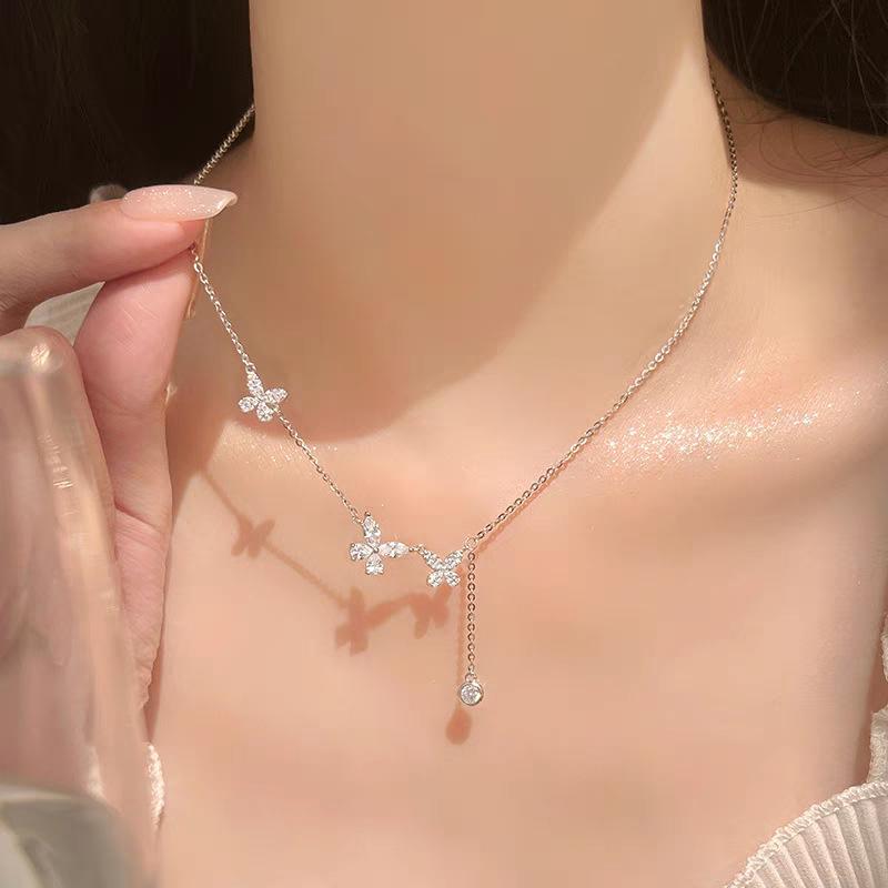 Серебряное ожерелье S925 с кисточкой в виде бабочки, Элегантная женская цепочка на ключицу, Уникальный высококлассный модный дизайн