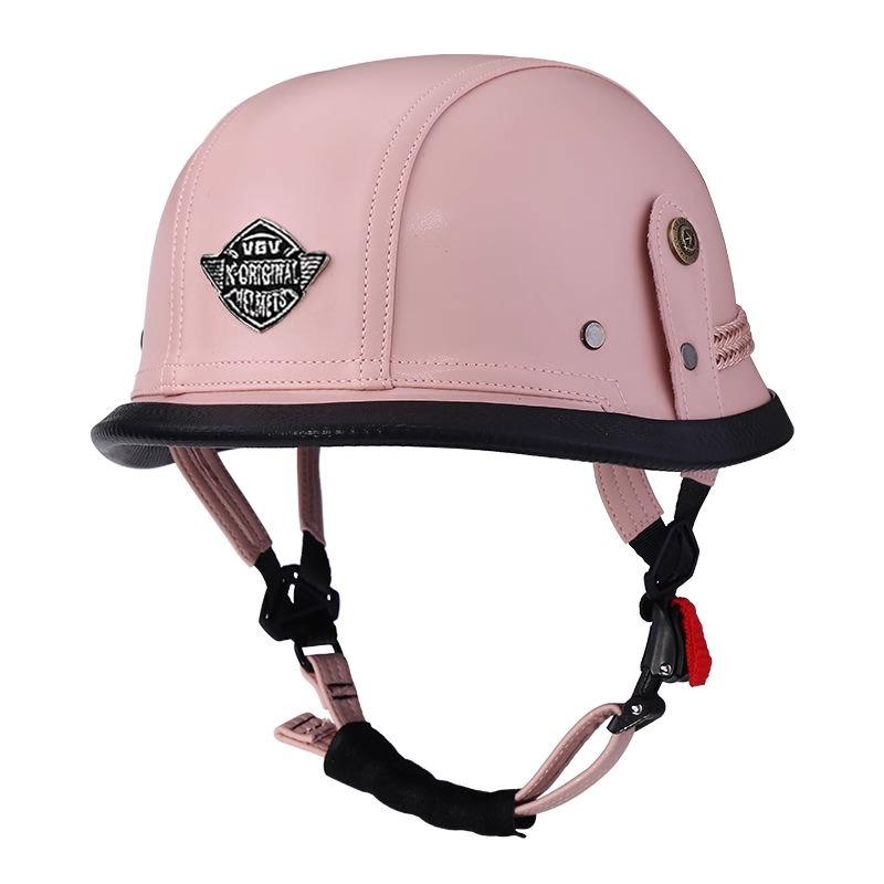 Мотоциклетный полушлем Кожаный стиль Винтажный шлем 3/4 Немецкий Открытый шлем для повседневной езды