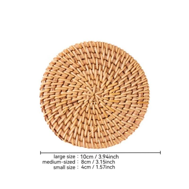 1Pc PVine Woven Coasters, Tea Mats, Cup Holders, Iron Pots, Heat-resistant Tea Cups, Plates, Circular Pot Mats