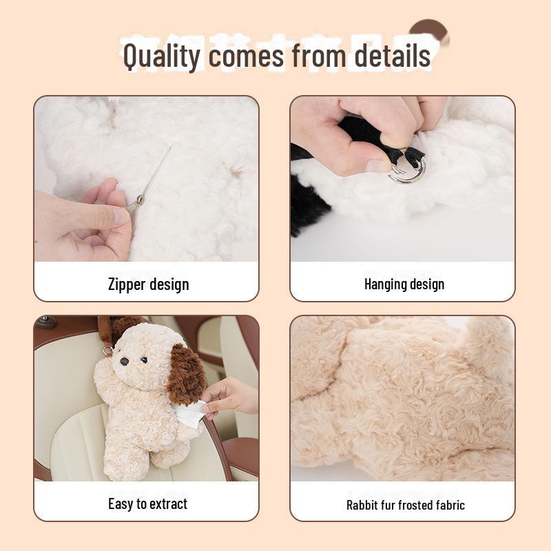 Plush Dog Car Tissue Box: Cute Hanging Cartoon for Car Interiors