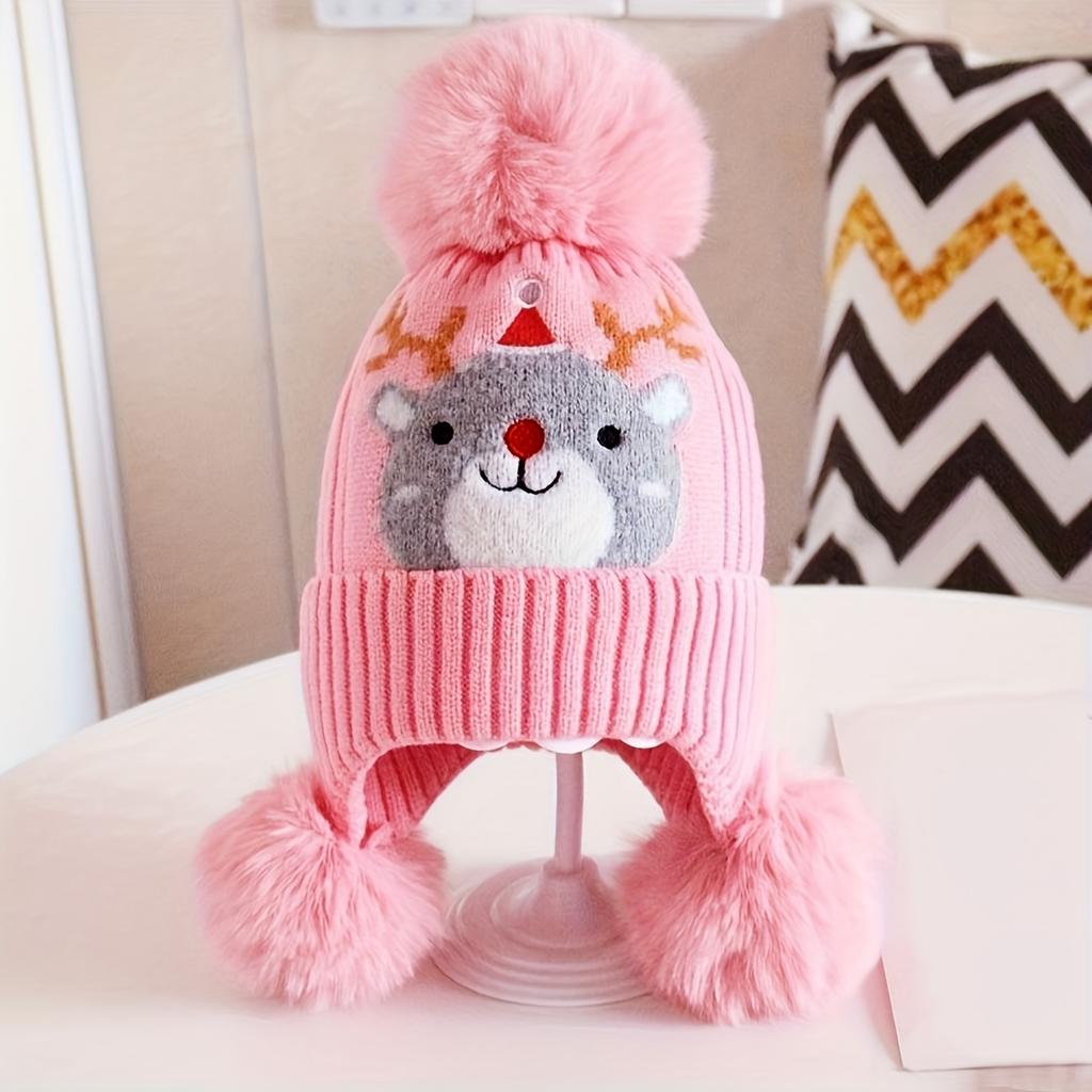 Молодежная рождественская шапка-бини с лосем, со съемными ушками и помпоном - мягкая, эластичная, теплая зимняя шапка для мальчиков и девочек