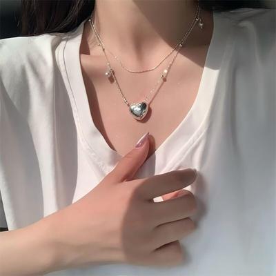 Женское многослойное ожерелье из серебра с жемчугом, цветами и сердечками
