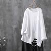 Cotton T Shirt Women Summer Style Pocket Printing Loose White Long Sleeve Hole Casual Top Y2k