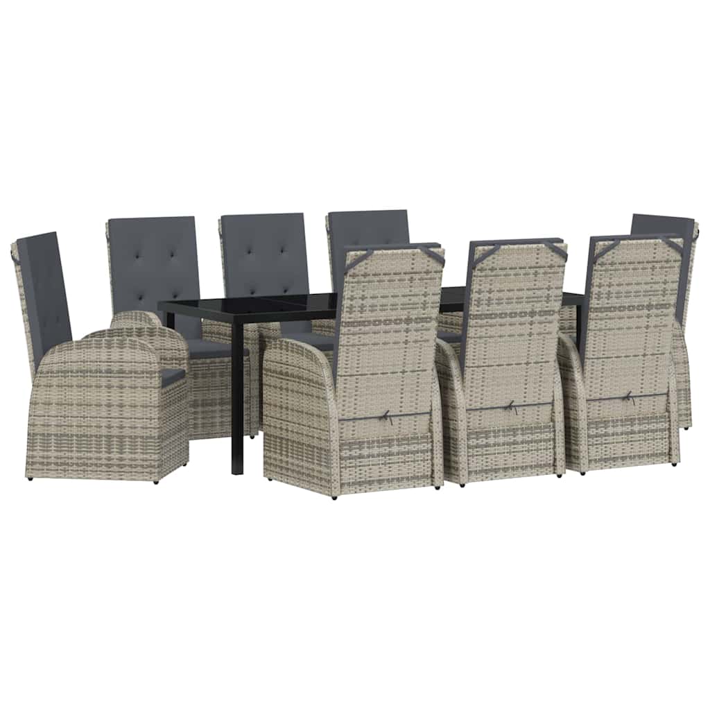 Garden Dining Set with Cushions 9 pcs Grey Poly Rattan