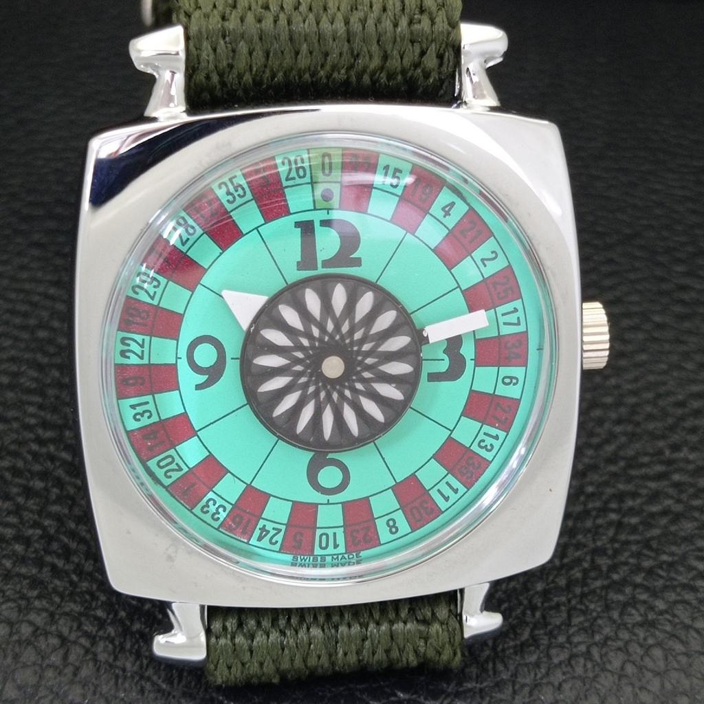 ШВЕЙЦАРСКИЕ МУЖСКИЕ ВИНТАЖНЫЕ ЧАСЫ С РУЧНЫМ ЗАВОДОМ "ПОКЕР ФЕЙС" РЕСТАВРИРОВАННЫЕ МОРСКОЙ ЗЕЛЕНЫЙ a700939-5