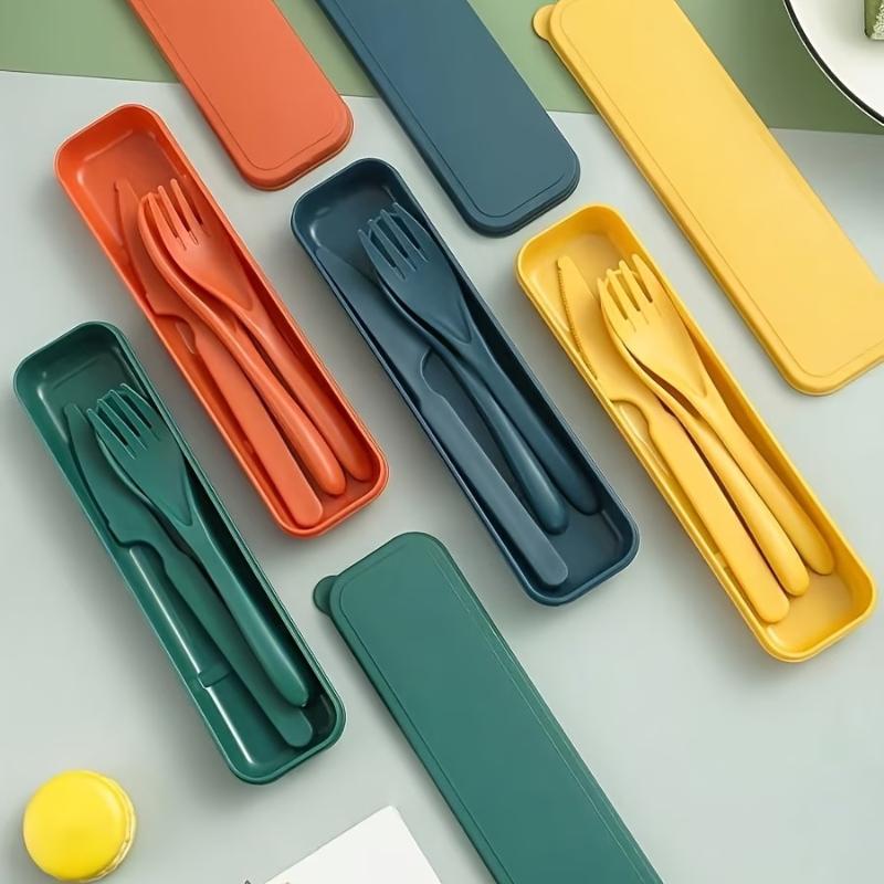 Wheat Straw Reusable Cutlery Set Multifunctional Utensil Kit with Knife Fork Spoon Storage Case for Home Outdoor Office Use