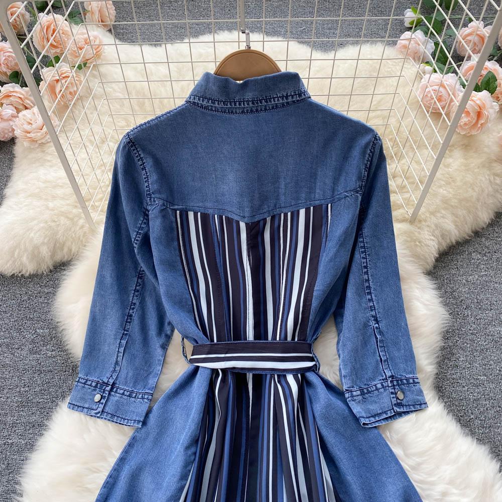 RUGOD Джинсовое платье, весеннее новое женское модное платье в западном стиле с длинными рукавами и высокой талией, нестандартное платье длиной до колена с большим качелем