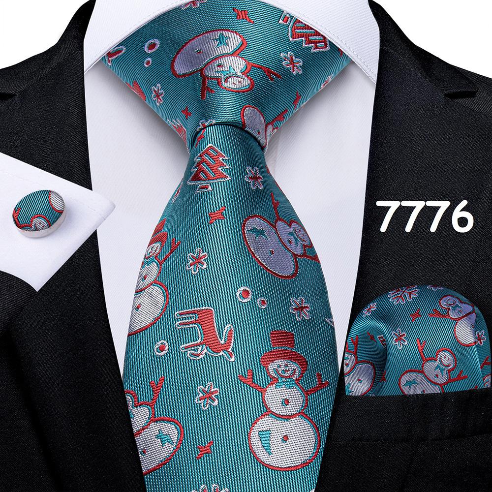 Mens Christmas Tie Set Red Blue Green 8cm Wide Silk Neck Tie Hanky Cufflinks Set Gift For Men Accessories