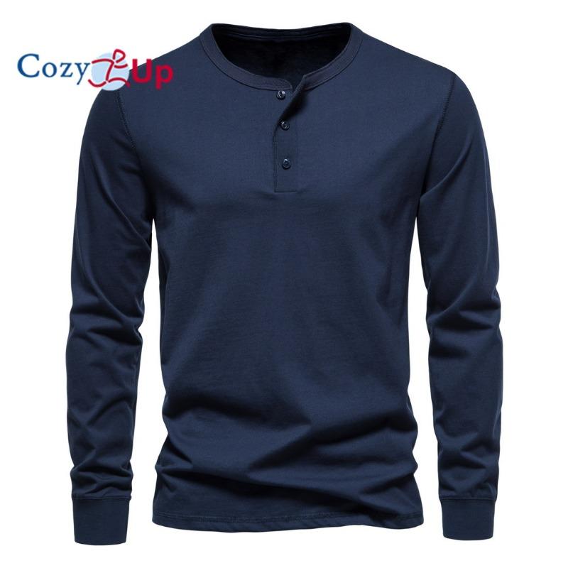 Cozy Up Мужская мода повседневная передняя планка базовые футболки Henley с длинными рукавами