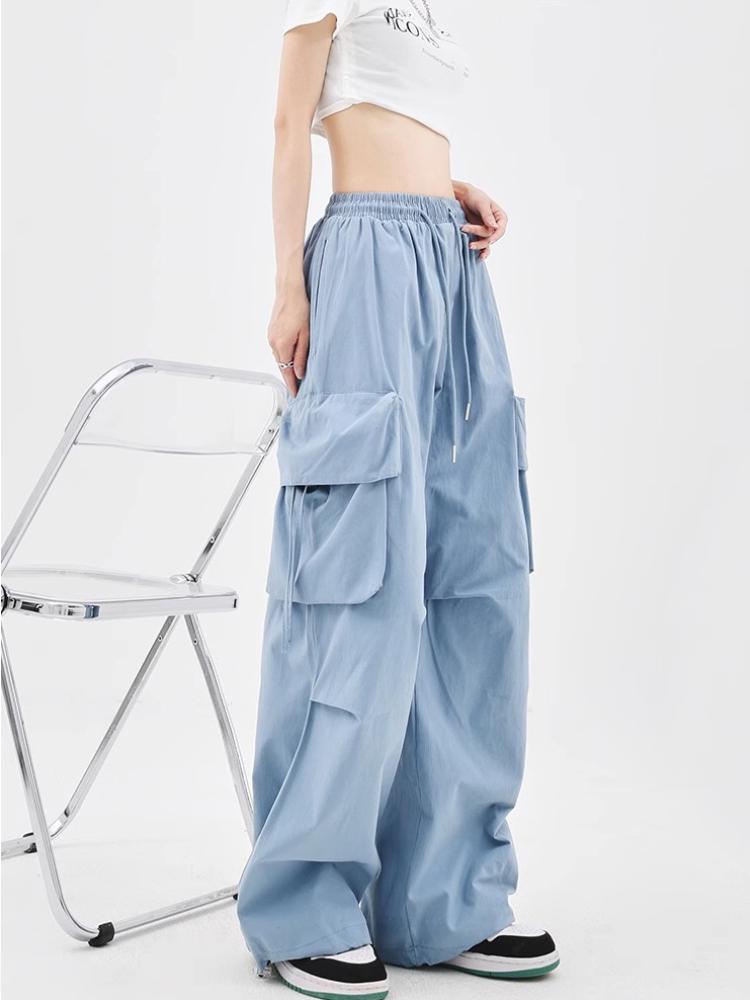 Бежевые брюки-карго женские в стиле Харадзюку в стиле хип-хоп Y2K винтажная уличная одежда оверсайз широкие брюки-парашюты женская корейская мода
