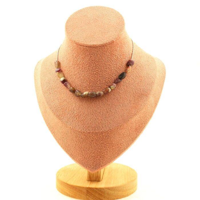 Stones and Minerals. Necklace 15 Beads Tourmaline Rubellite from Brazil Steel Chain Necklace for Women, Men. Customizable Size