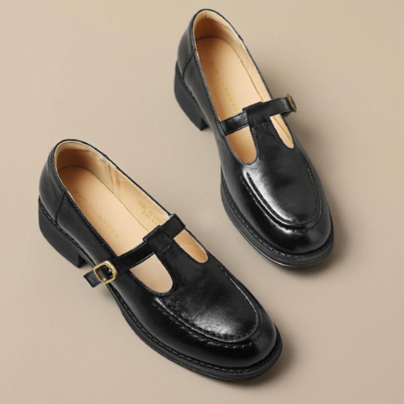 Винтажные туфли Мэри Джейн Легкие женские туфли Британский стиль Маленькие кожаные туфли Французские лоферы Круглый носок Одинарные туфли