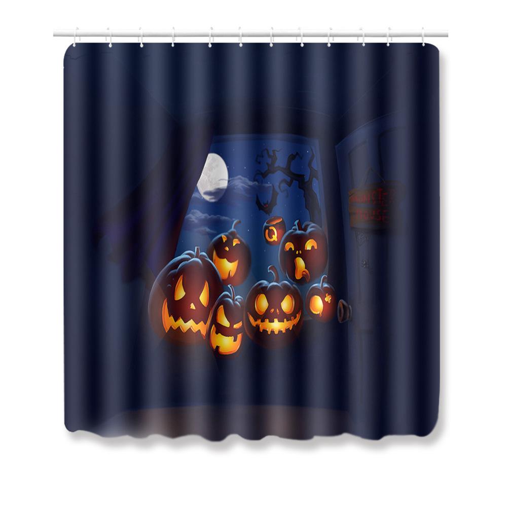 Halloween Shower Curtain Floor Mat Combination Four-Piece Set Bathroom Toilet Carpet Door Mat