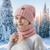 2Pcs/Set Women Hat Scarf Set Solid Color Twist Texture Warm Thermal Knit Hat Neck Scarf Set Winter Outdoor Accessories
