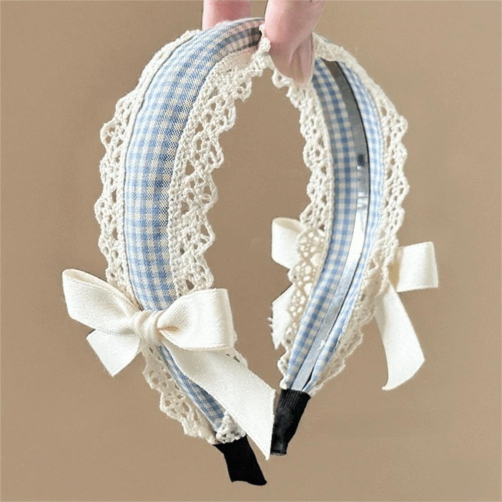 Non-slip Lace Bow Headband Elegant Hair Hoop Korean Fairy Headwear  For Women Girls Makeup