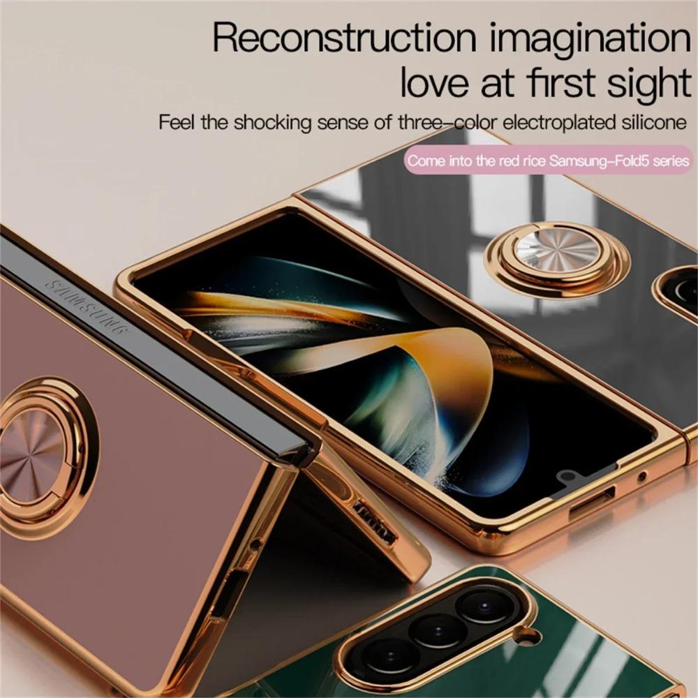 Роскошный противоударный чехол Hard Shell для Samsung Galaxy Z Fold 6 5 4 Fold6 Fold5 Fold4 5G Cover Electroplating Magnetic Ring Holder Phone Case