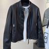 Женская приталенная мотоциклетная куртка из толстой кожи - Короткий воротник-стойка, Весна/Осень 2025 Универсальное пальто